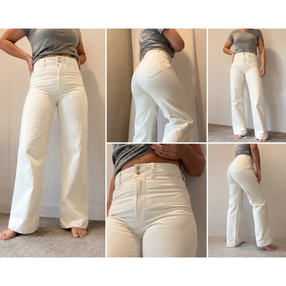 Faherty Stretch Terry Wide Leg Pants White High Rise Trousers Size 29 NEW $178